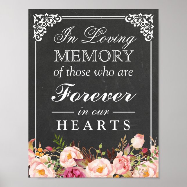 Affiches Panneau de mariage en ardoise florale À la mémoire (Devant)