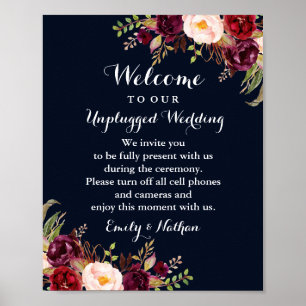 Affiches Panneau de mariage floral marine Bourgogne sans té