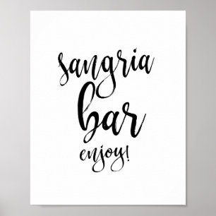 Affiches Panneau de mariage Sangria Bar Noir et Blanc 8x10