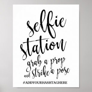 Affiches Panneau de mariage Selfie Station Noir et Blanc 8x