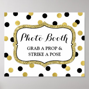 Affiches Panneau de Photobooth Mariage Blanc Noir Or Confet