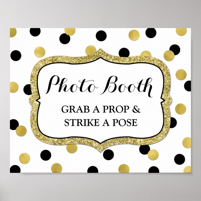 Affiches Panneau de Photobooth Mariage Blanc Noir Or Confet (Devant)
