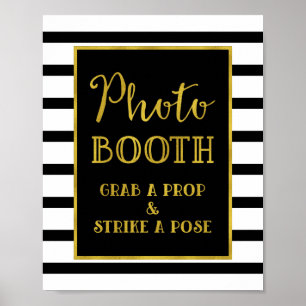 Affiches Panneau de Photobooth Mariage Rayures Or Noir