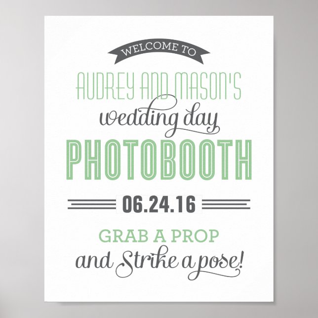 Affiches Panneau de Photomaton de Mariage Vert Menthe (Devant)