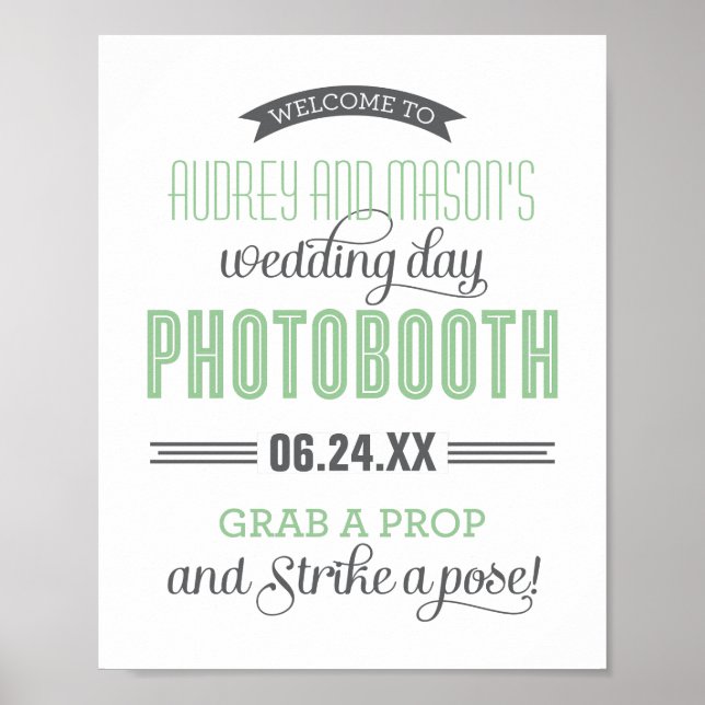 Affiches Panneau de Photomaton de Mariage Vert Menthe (Devant)