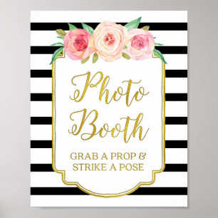 Affiches Panneau de Photomaton Rayures Rose Or Noir Blanc