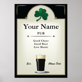 Affiches Panneau de pub, Pub irlandais, Personnalisé
