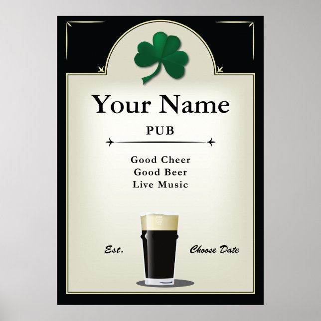 Affiches Panneau de pub, Pub irlandais, Personnalisé (Devant)