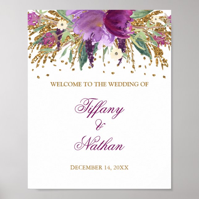 Affiches Panneau de Réception de Mariage Paillettes Violett (Devant)
