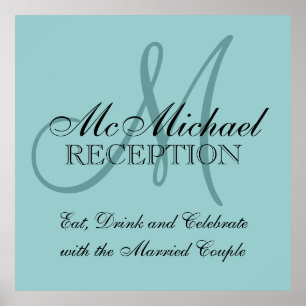 Affiches Panneau de réception de mariage personnalisé bleu