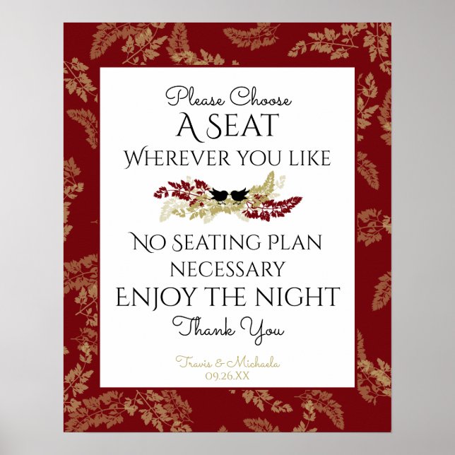 Affiches Panneau de siège Oiseaux et Gold Foliage (Devant)