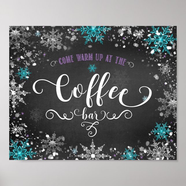 Affiches Panneau de table de fête de café Flocons de neige  (Devant)