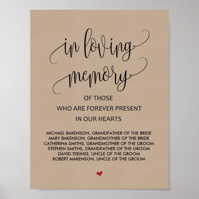Affiches Panneau de table de mariage à la mémoire v2 (Devant)
