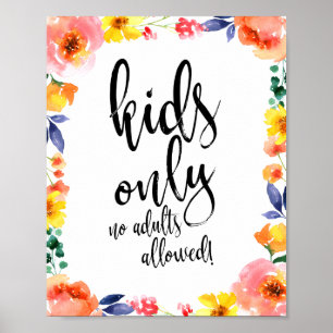 Affiches Panneau de table pour enfants Fleurs aquarelle 8x1