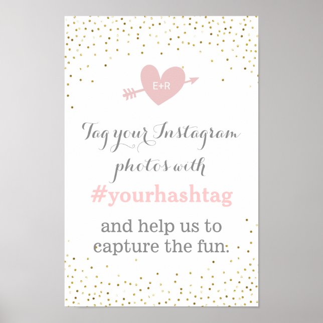 Affiches Panneau du hashtag Gold Confetti Mariage Photos (Devant)
