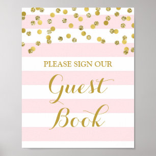 Affiches Panneau du livre d'hôtes Pink Stripes Gold Confett
