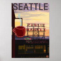 Panneau du marché de SeattlePike Place et vue sur