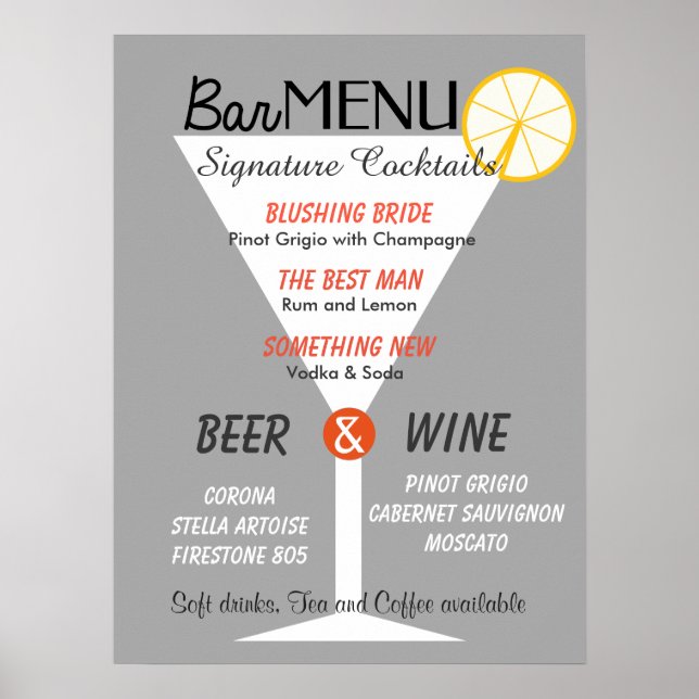 Affiches Panneau du menu de la barre - verre de cocktail co (Devant)