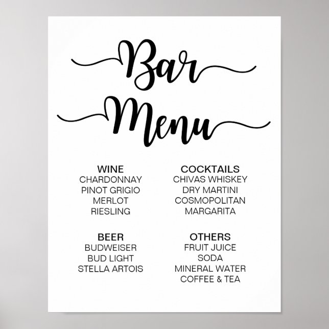 Affiches Panneau Mariage du menu barre | Calligraphie moder (Devant)