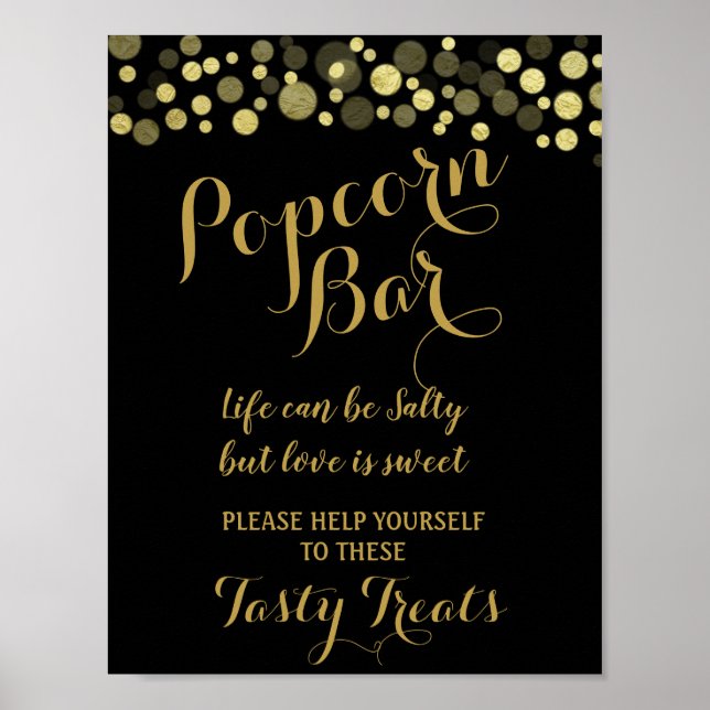 Affiches Panneau mariage Gold & Black Popcorn Bar (Devant)