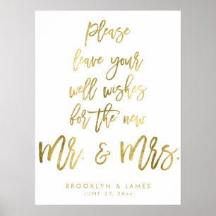 Affiches Panneau Mariage Gold Foil Laisser votre puits