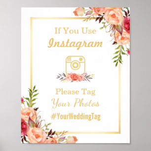 Affiches Panneau Mariage Instagram   Rustic Gold Orange Flo