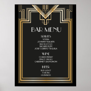 Affiches Panneau MENU BARRE   Grand mariage inspiré Gatsby