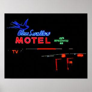 Affiches Panneau Neon Motel Swallow Bleu, Tucumcari, N.M.