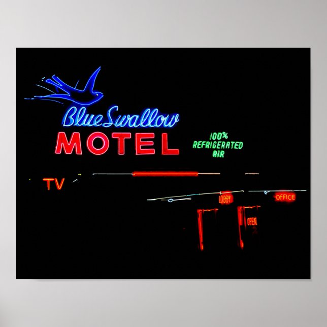 Affiches Panneau Neon Motel Swallow Bleu, Tucumcari, N.M. (Devant)