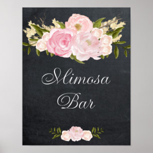 Affiches panneau noir mimosa barre signe rose roses