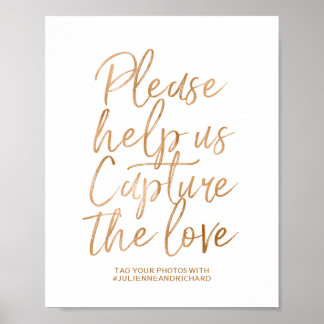 Affiches Panneau or mariage Hashtag 8x10 Rose élégant