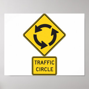 Affiches Panneau routier rond-point jaune diamant