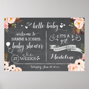 Affiches Panneau Rustique Hello Baby Floral Baby shower