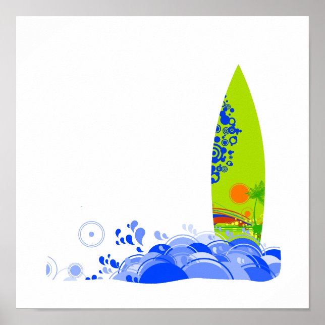 Affiches Panneau vert dans les vagues (Devant)