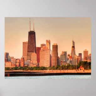 Affiches Panorama d'horizon de Chicago au lever de soleil