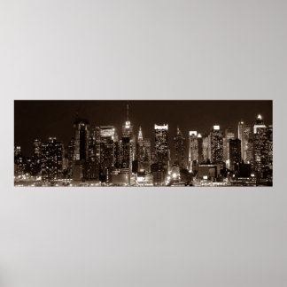 Affiches Panoramic Sepia Brown New York City Night Artwork
