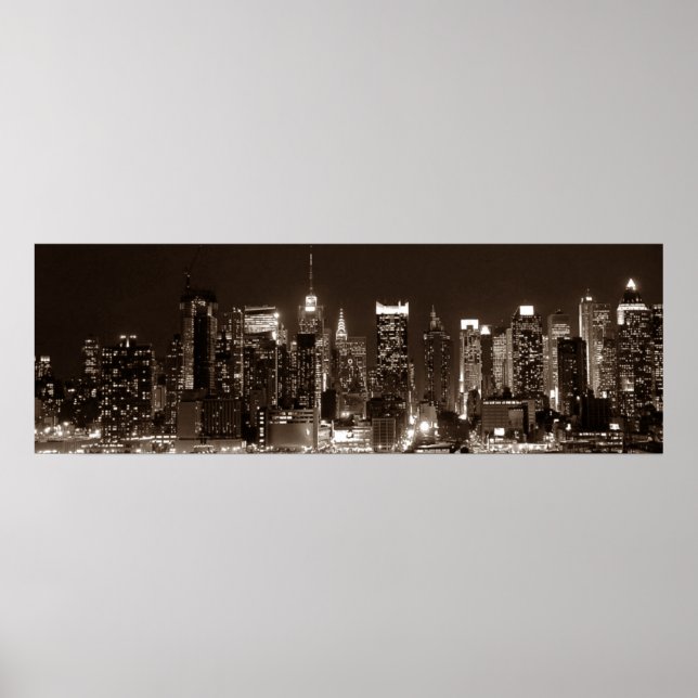 Affiches Panoramic Sepia Brown New York City Night Artwork (Devant)
