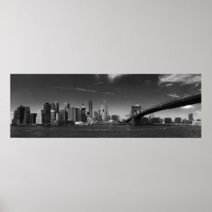 Affiches Panoramique Black White Brooklyn Bridge New York