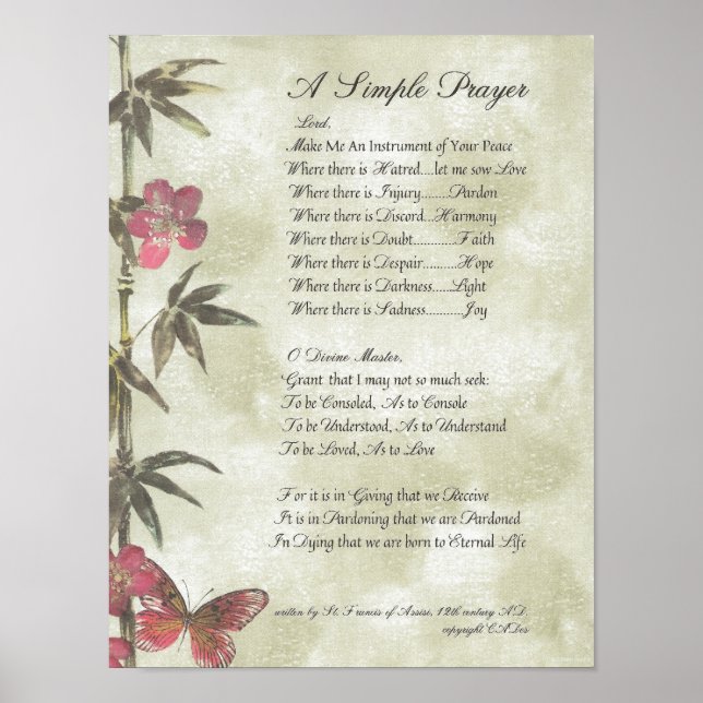 Affiches PAPE FRANCIS=ST. PRIÈRE SIMPLE FRANCIS=Bambou (Devant)