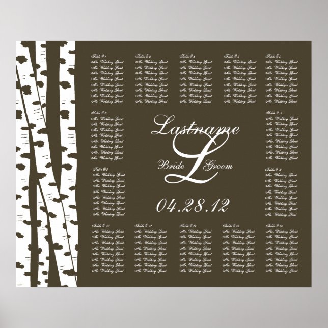 Affiches Papier blanc Birch Trees Mariage Seing Chart (Devant)