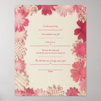 Affiches Papier Fleurs Juif Baby Naming certificat de naiss