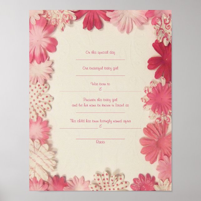 Affiches Papier Fleurs Juif Baby Naming certificat de naiss (Devant)