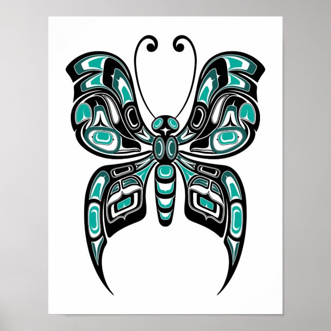 Affiches Papillon bleu et noir Haida Spirit sur blanc (Devant)