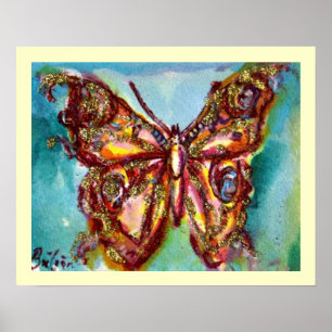 AFFICHES PAPILLON D'OR EN BLEU