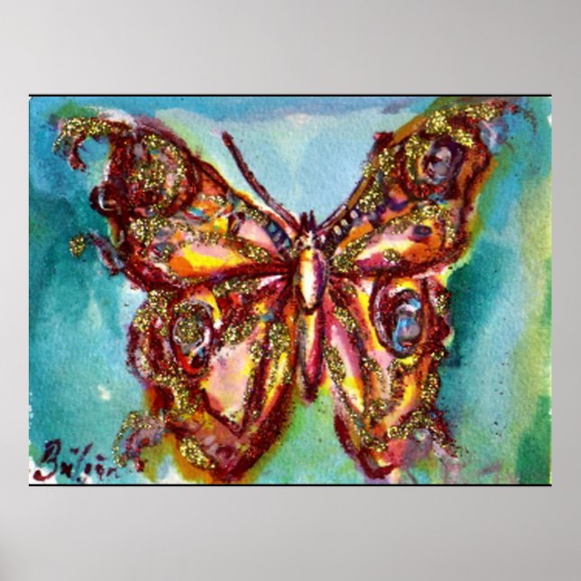 AFFICHES PAPILLON D'OR EN BLEU (Devant)