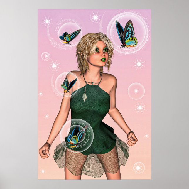Affiches Papillon scintillant Fée Fantaisie Art (Devant)