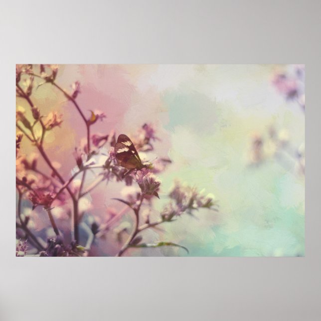 Affiches Papillon sur la branche de fleurs (Devant)
