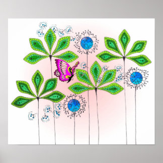 Affiches Papillon vert feuilles