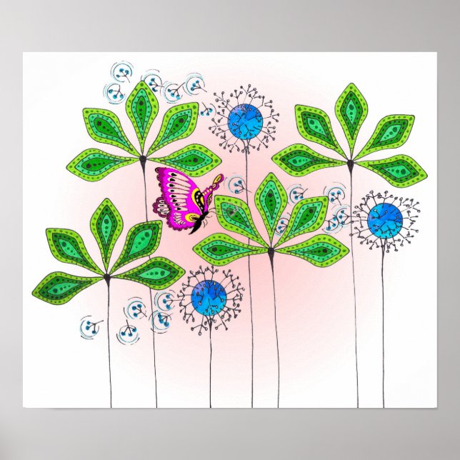 Affiches Papillon vert feuilles (Devant)