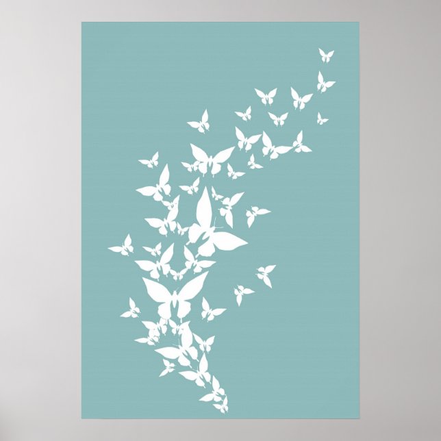Affiches Papillons blancs sur Turquoise (Devant)